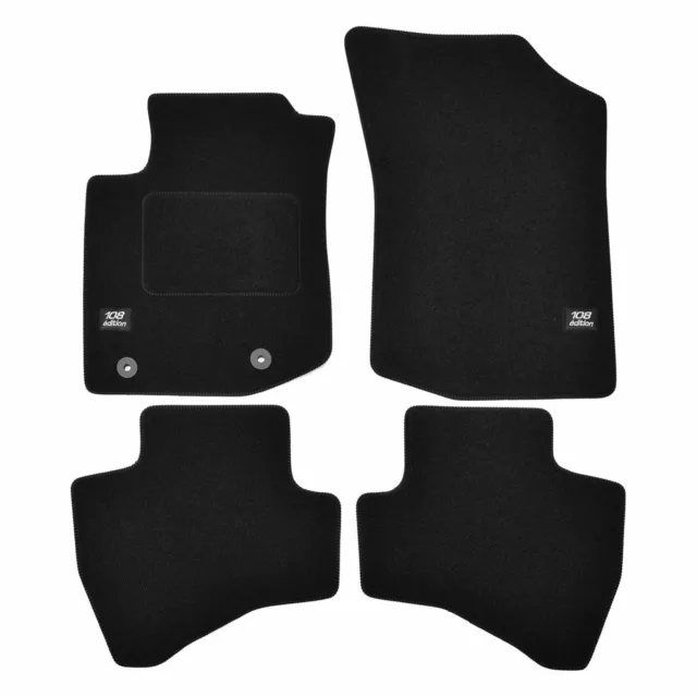 LOGO TAPIS DE SOL NOIR VELOURS SUR MESURE pour PEUGEOT 108 2014-prés 4pcs