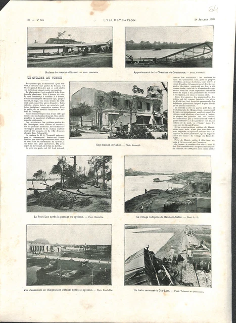 Cyclone ruines marché et expo d'Hanoï Capitale du Viêt Nam Tonkin GRAVURE 1903