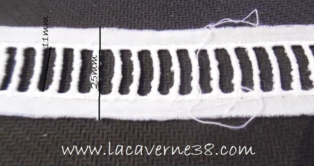 1/3/10m Dentelle passe ruban entre deux blanc 25mm 100% coton mercerie couture