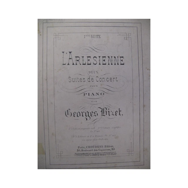 BIZET Georges L'Arlesienne Piano 4 mains ca1880