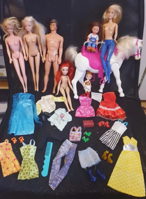 Barbie Ken  & Co Konvolut Lot 7 Puppen 25tlg Zubehör Vintage Fashionista Pferd ♡