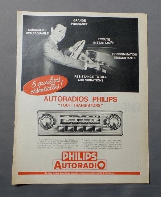 Pub Publicite Ancienne Advert Clipping 230917 Autoradio Philips Tout-Transistors