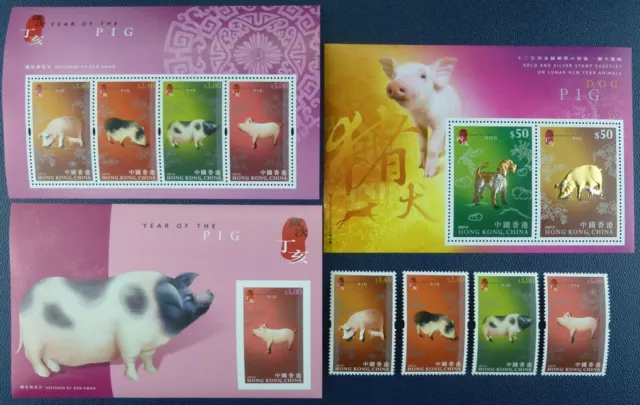 Hongkong 2007 Jahr des Schweines Year of the Pig 1407-1410 Block 171-173 MNH