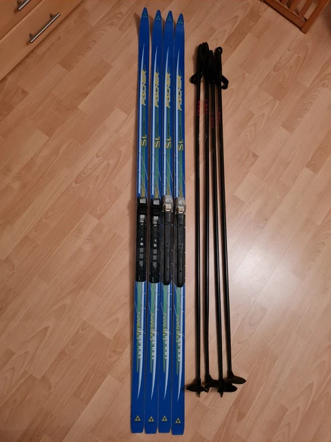2 Paar Langlaufski Fischer Double Crown SL Control ca. 175cm + Stöcke 145 +150cm