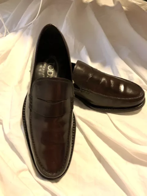 Tods  Tod Mens Brown Leather Penny Loafers Shoes  Sz 5.5