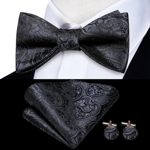 Mens Bowtie Pre Self Wedding Bow Tie Cufflinks Hankie Set Formal Party Gift