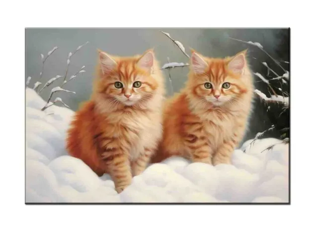 Charming Two Cats in Snowy Landscape-Winter Wonderland Kittens-Giclée Prints