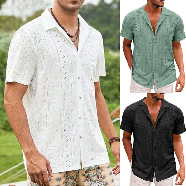 Camicia Lino Uomo Estiva Camicia Uomo Lino Estiva Coreana - Manica Corta Slim Fit Con Bottoni, Ideale Per Mare E Ufficio, Tessuto No Stiro Slim Fit No Stiro
