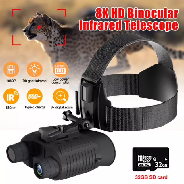 Night Vision Binocular Goggles 8x Zoom IR 850nm 1080P infrared NV Head Mount Cam