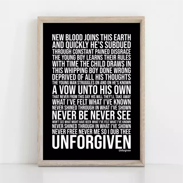 Metallica UNFORGIVEN Song Lyrics Poster Print Wall Art