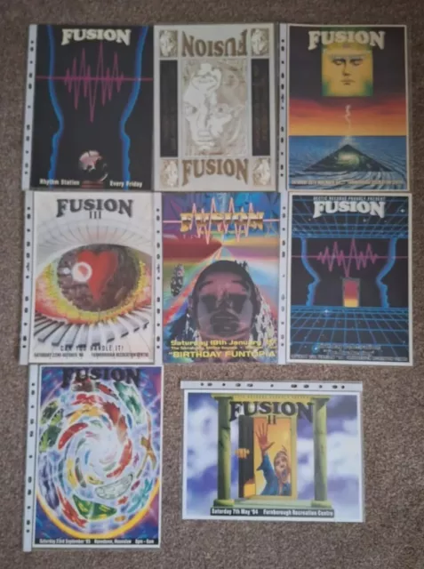 8 X Fusion Old Skool Rave Flyers Hectic Productions Rare A4 1993/97