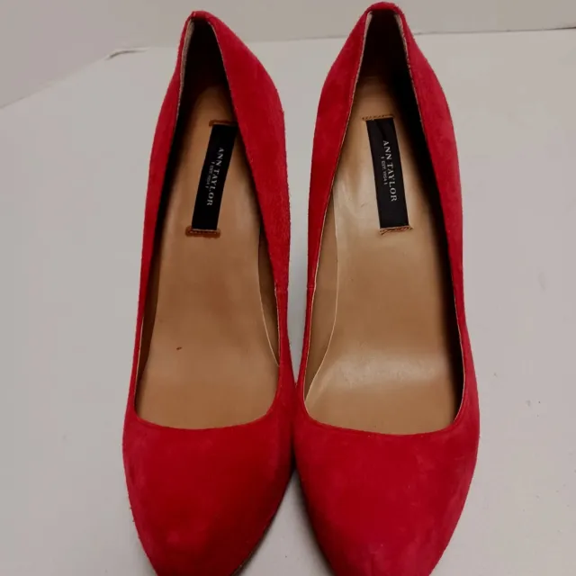 ANN TAYLOR womens red suede brown wooden wedge shoes  Size US 6.5M/UK 4.5/EU 37