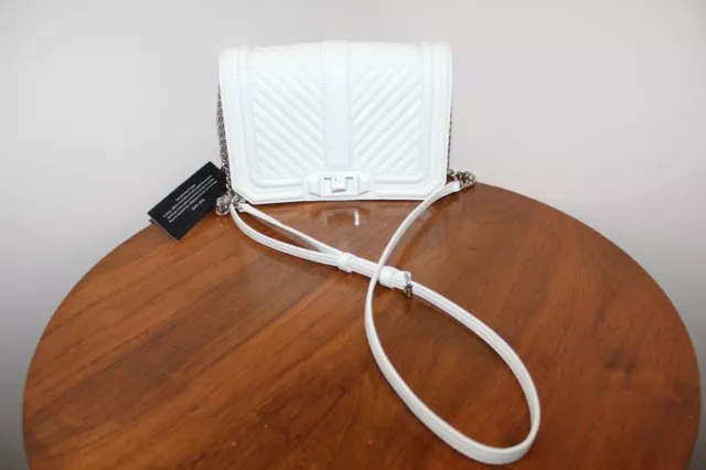 Rebecca Minkoff Love Crossbody Bag Leather Small Quilted Chevron Optic White