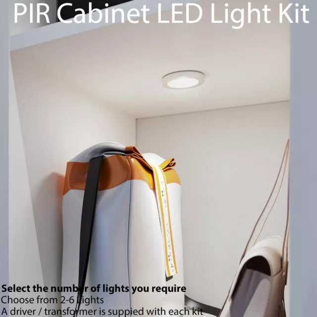 Auto On/Off LED Kit In Under Cabinet Kitchen Light PIR Motion Sensor Detector