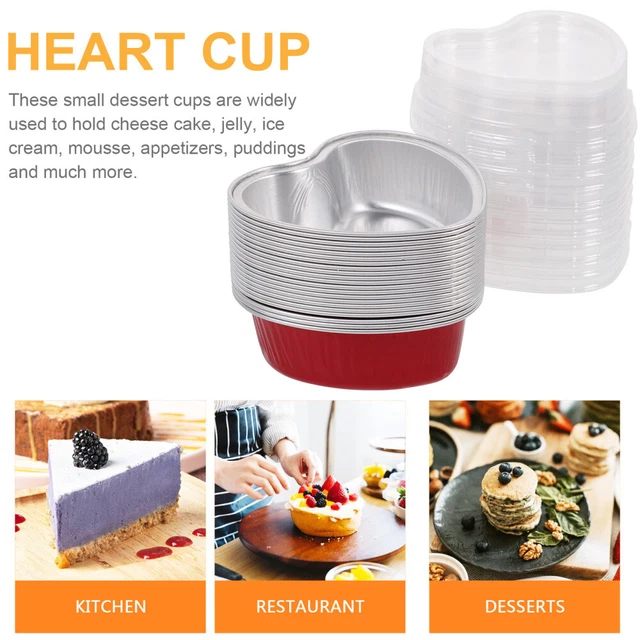 20 pz mini padella per crosta tazza budino a forma di cuore scatola in lamina di alluminio stoviglie