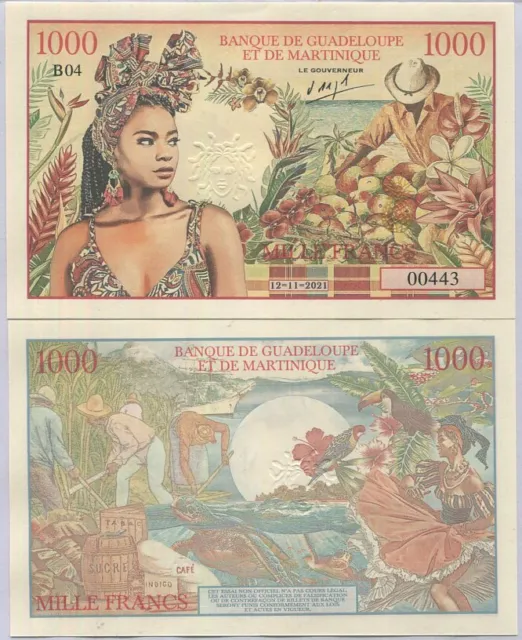 Guadeloupe Martinique 1000 Francs 2021 Private FANTASY HIGH QUALITY PAPER