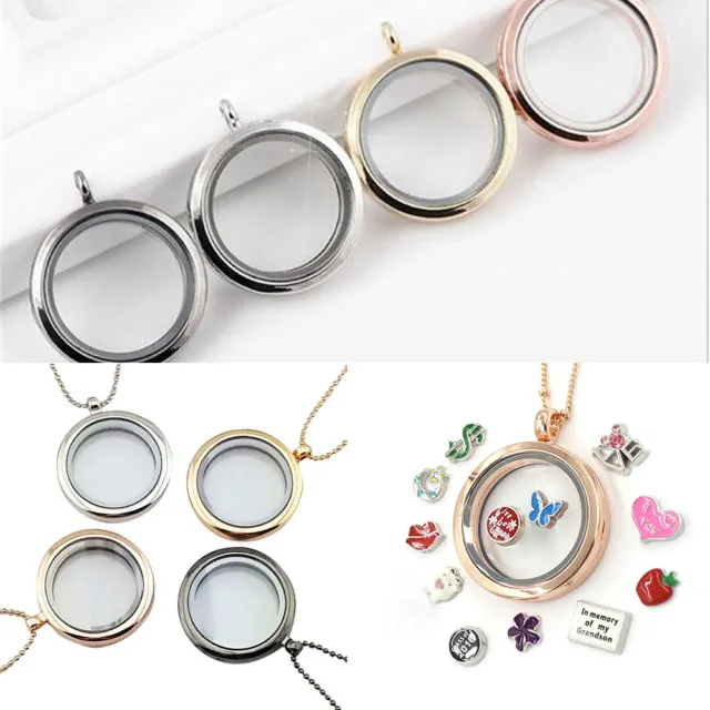 Charms Floating Jewelry Locket Pendant Necklace Living Memory Round Glass