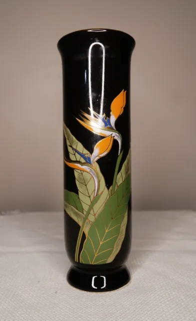 OTAGIRI JAPAN Black Bird of Paradise Bud Vase Gold Rim