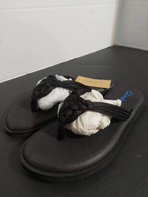 Chitobae Hand Braided Thong Flip Flops Womens 8 black  Casual Slip On Sandals