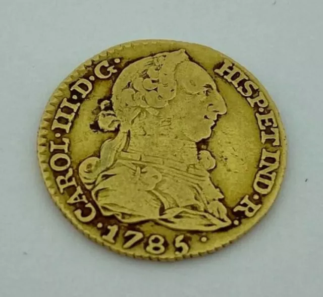 Oro Carlos III . Moneda de un escudo 1785 M DV . +MBC . 📀👌Ver fotos .