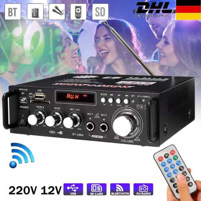 Digital Stereo Verstärker bluetooth HiFi Audio Power Amplifier FM SD LCD Display