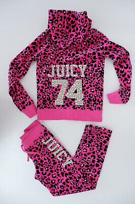 Juicy Couture Girls Tracksuit Set Age 8 Yrs Jacket Joggers Pink Leopard Velour