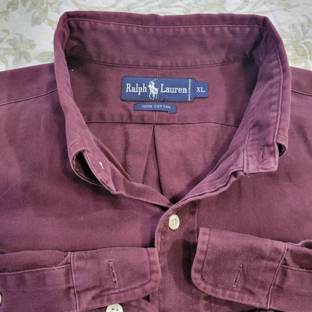 Ralph Lauren Polo Dress Shirt Adult XL Red Solid  Mens Long Sleeve Button Up