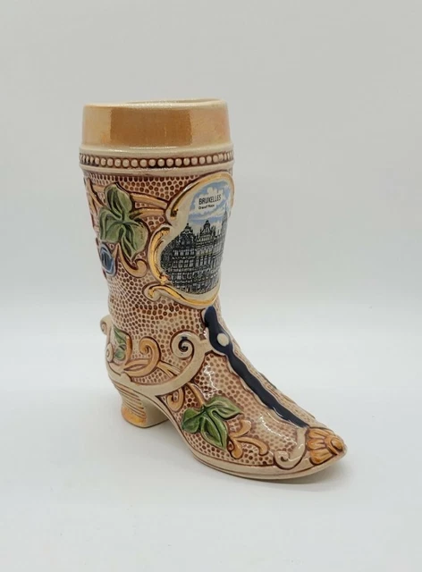 Vintage Art Pottery Bruxelles Souvenir Boot Vase Mug Planter Heavy Ceramic