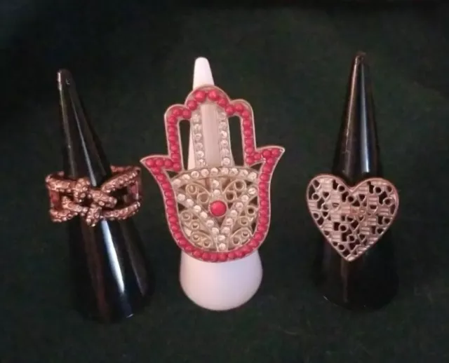 3 Fashion Rings, Hamsa Hand, Celtic Knot, Lacy Heart