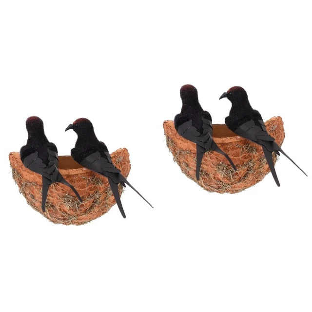 2 Sets Simuliertes Schwalbennest Simulierter Vogel Schlucken Skulptur Stroh