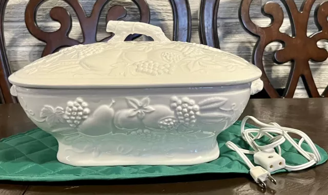 Vintage Electric Covered Serving Warming Dish White Ceramic Porcelain 120V60W 