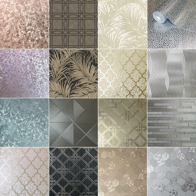 ARTHOUSE FOIL WALLPAPER Crushed Velvet Geometric Rose Gold Silver