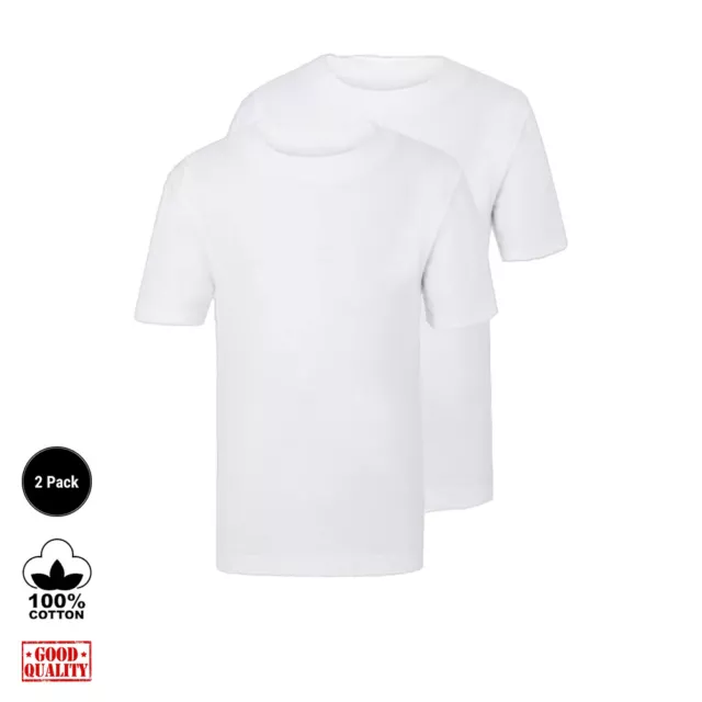 Kids Boys Girls Children T-Shirt Plain School Sports PE Top - 2 Pack