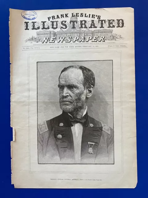 Frank Leslie's Newspaper 2-21-1891 DEATH CIVIL WAR GENERAL WILLIAM T SHERMAN