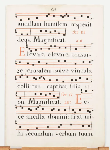 17th Century Antiphonal Music Two Sided Vellum Manuscript 18" × 12" Pages 23/24
