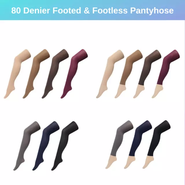 80 Denier Opaque Colour Stocking Hosiery Tight Footed Footless 80D Pantyhose
