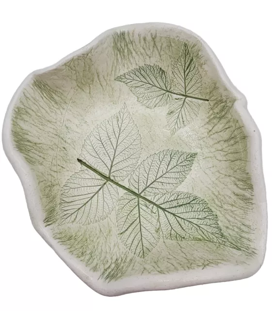 Salt Marsh Art Pottery Blackberry Leaf Imprint Trinket Dish By Ellyn Signed