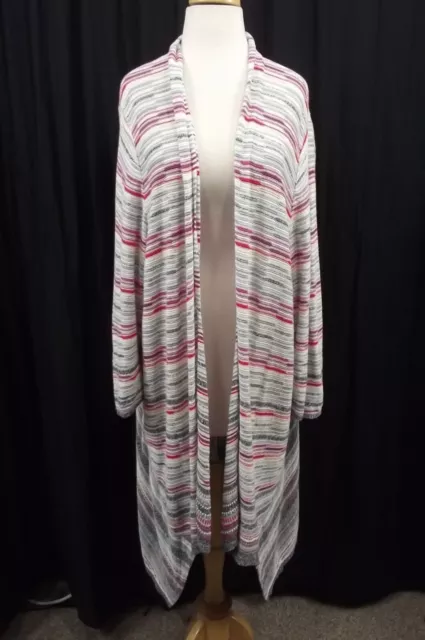 NIC + ZOE Womens Striped Pink Gray Linen Cardigan Drape Sweater Size 2X Plus