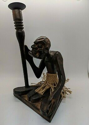 Wooden Hand Carved Primitive Tribal Tiki Torch Statue Bar Figure,Candle holder#2