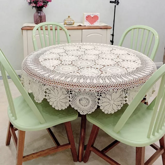 Vintage Round Hand Crochet Tablecloth Hollow-out Lace Table Cloth Floral 52''