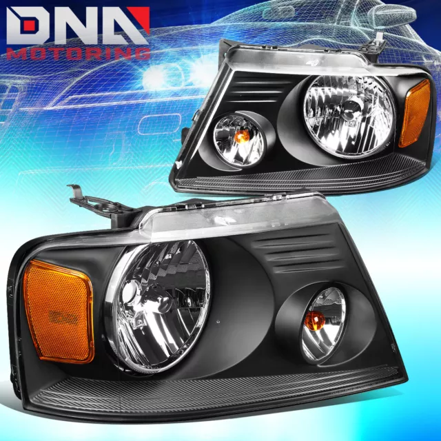 For Ford F150/F-150 2004-2008 Euro Black Tint Housing Crystal Amber Headlights