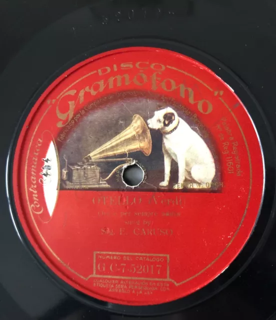 Rare 10" 78Rpm Spain Disc Gramophone Enrico Caruso Oilello Now And Forever Goodbye