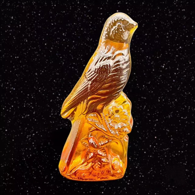 Vintage Viking Art Glass Amber Pheasant Bird Figurine Paperweight 7”t 3.5”w