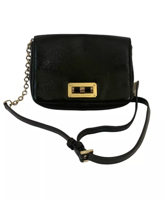 Diane Von Furstenberg Womens Embossed Leather Chain Crossbody Handbag Black