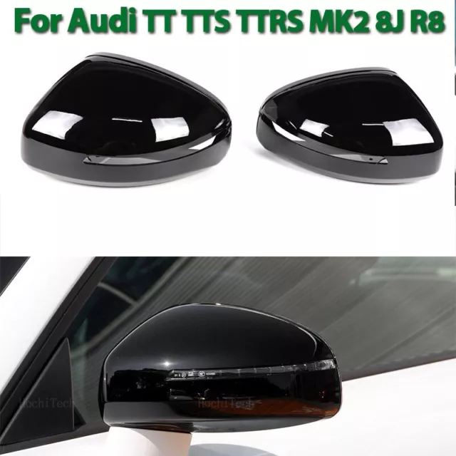 2x Glossy Black Side Mirror Covers Caps For Audi TT TTS RS 8J MK2 2007-2014 R8