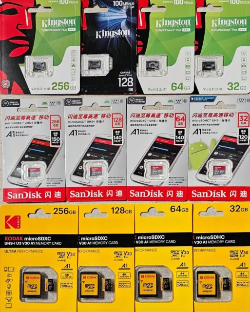 Kingston,Kodak,Sandisk 32,64,128,256GB Micro SDXC SD  memory Card UHS-1 class 10