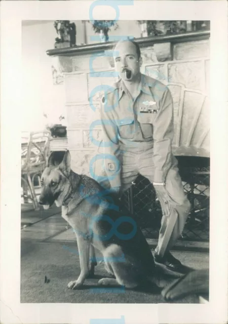 post WW2 US Army Officers Photo Officer with pipe and Alsatian dog