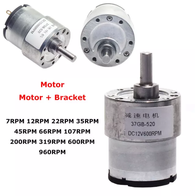 DC12V 24V Reduction Geared Motor 7-960RPM Φ6mm Metal Gear Reversible JGB37-520