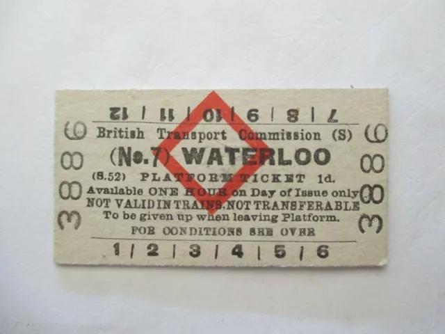 BTC Waterloo No.7 Red Diamond Platform Ticket 3886 Unused