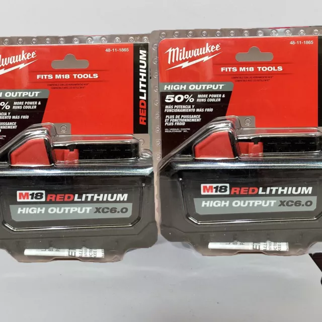 New Genuine 18V Milwaukee 48-11-1865 6.0 AH Batteries M18 XC18 High Output 2PCS